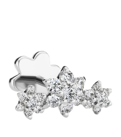 MARIA TASH White Gold Three Flower Garland Diamond Threaded Stud