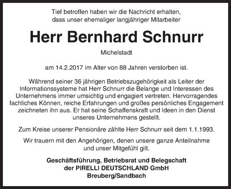 Traueranzeigen Von Bernhard Schnurr Vrm Trauer De