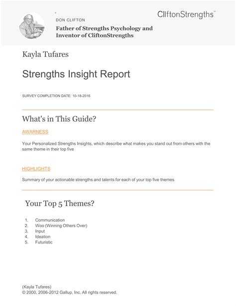 Strengths Based Insight Report Pdf