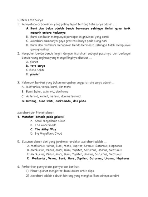 Soal Tata Surya Pilihan Pdf