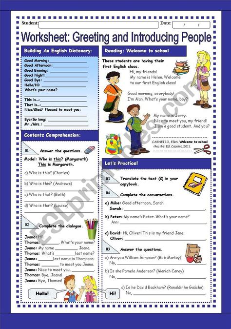 Workheet Greeting And Introducing People Esl Worksheet By Elinha