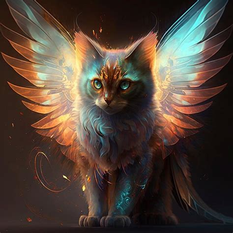 Premium AI Image | Painting of a cat with wings on a dark background ...