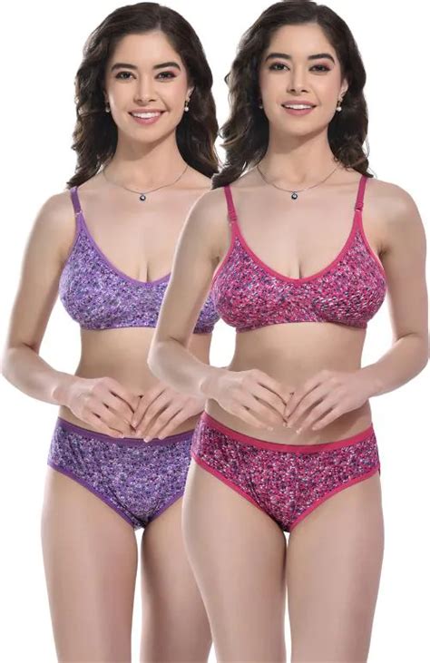 Buy Styfun Women Multicolor Floral Cotton Blend Pack Of 2 Bra And Panty Online At Best Prices In