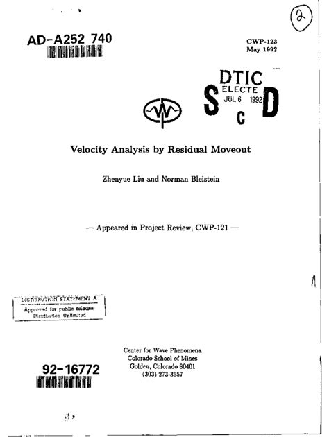 Fillable Online Velocity Analysis By Residual Moveout Velocity