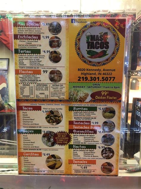 Menu At Mas Tacos Restaurant Highland