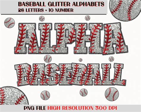 Baseball Glitter PNG Alphabets Sequin Baseball Letters Softball