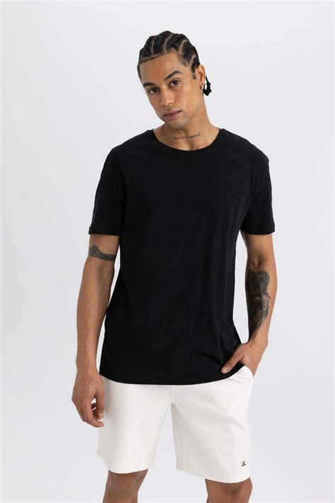 Black Man Defacto Fit Standard Fit Crew Neck Printed T Shirt