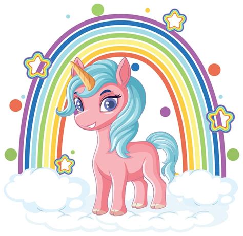 Licorne De Dessin Animé Adorable Avec Arc en ciel Vecteur Gratuite