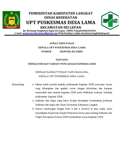 Sk Indikator Dan Target Pencapaian Kinerja Ukm Pdf