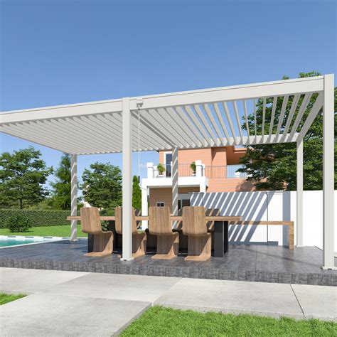 Pergola Autoportante En Alu Blanc Avec Lames Orientable X M Ombrea