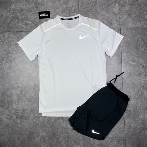 Nike Miler T Shirt Ice White And Black Flex Stride Shorts Set Dripuniqueuk