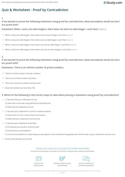 Quiz Worksheet Proof By Contradiction Study