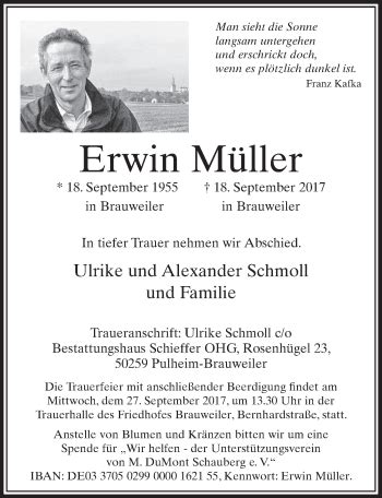 Traueranzeigen Von Erwin M Ller Wirtrauern