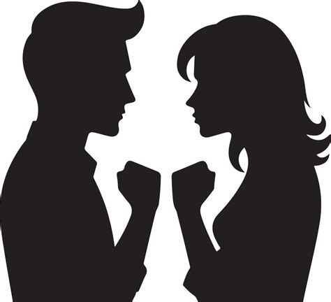 Minimal Angry Husband And Wife Couple Quarreling Black Color Vector