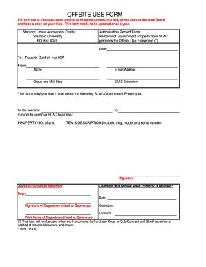 Fillable Online Ssrl Slac Stanford OFFSITE USE FORM Stanford