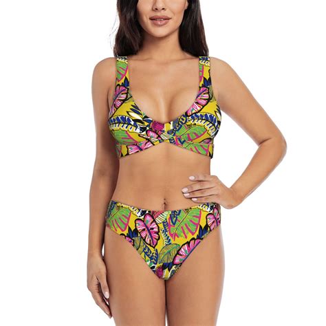 Daiia Colrful Tropical Leaves Women S Bikini Set Two Piece Swimsuit