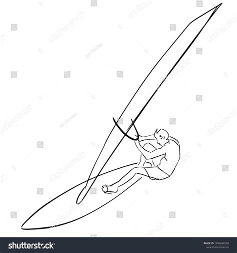 Single Male Windsurfer On Windsurf Board Stock Vector Royalty Free