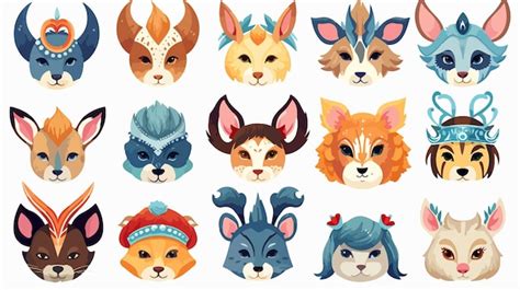 Cute Cartoon Animal Faces Vector Illustration Premium Ai Generated Vector