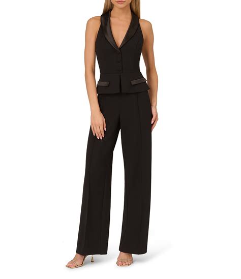 Adrianna By Adrianna Papell Crepe V Neck Sleeveless Peplum Straight Leg