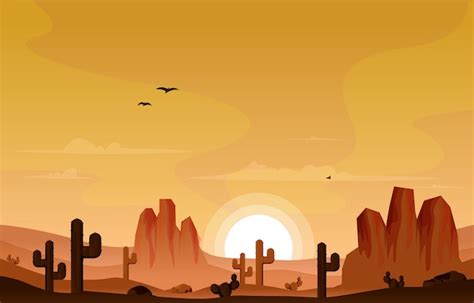 Amanecer Acantilado Desierto Pa S Cactus Viajes Ilustraci N Dise O