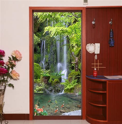 Amazon Artfanke 3D Green Forest Waterfall Door Sticker Peel And