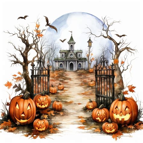 Premium Photo | Halloween scene clipart white background