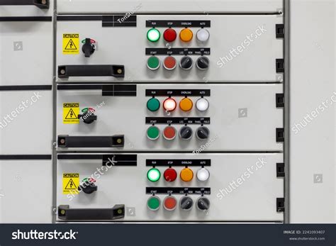 electrical panel light button switch control stock photo