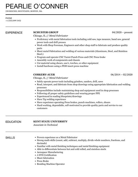 Sheet Metal Resume Sample