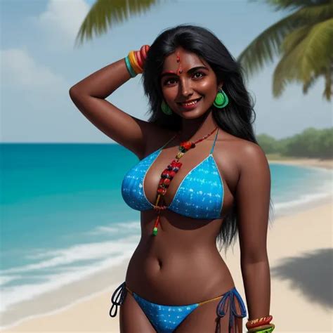 Best Photo Enhancer Ai Dark Skin Indian Woman Bikini Smiling