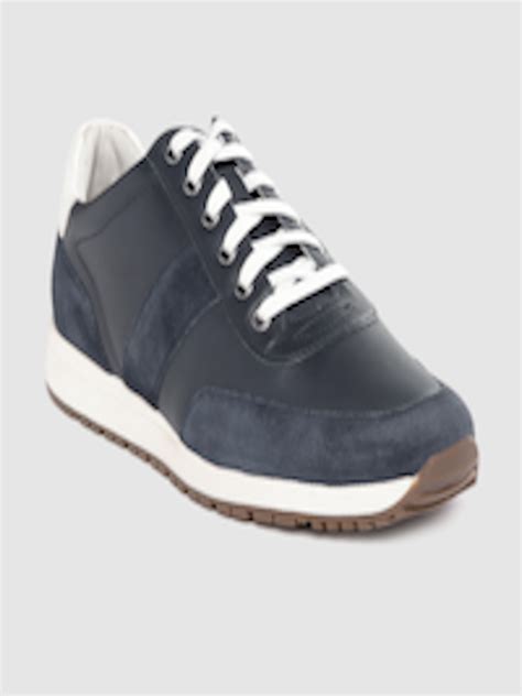 Buy Marks And Spencer Men Navy Blue Solid Leather Sneakers Casual Shoes