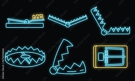 Bear Trap Icons Set Outline Set Of Bear Trap Vector Icons Neon Color