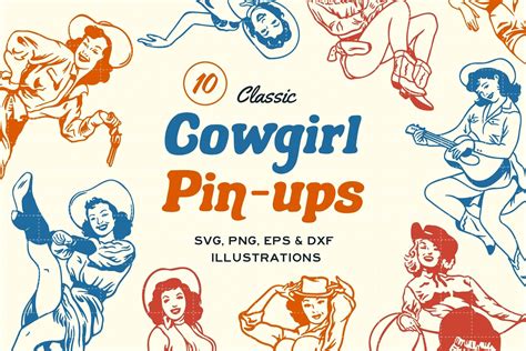 Cowgirl Pinups Bundle Retro Western Svg Png Eps Dxf Instant Etsy