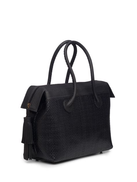 Black Woven Leather Handbag – Tighemi