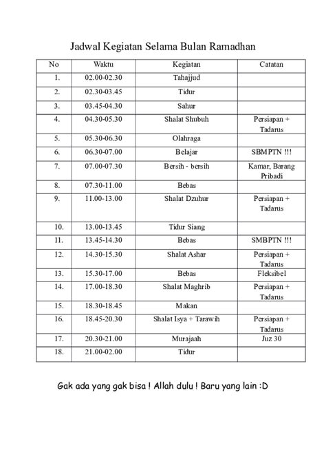 Detail Contoh Tabel Kegiatan Sehari Hari Koleksi Nomer 36