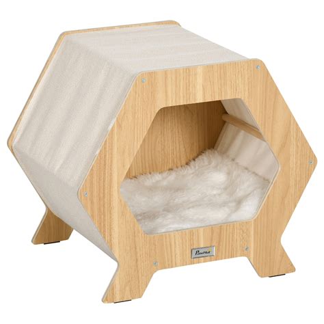 Pawhut Cuccia Per Gatti In Legno Con Cuscino In Peluche Aosom Italy