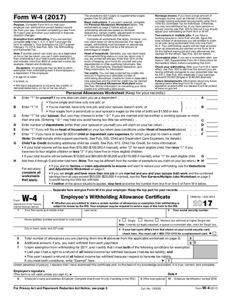 W Form Personal Allowance Worksheet