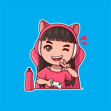 Premium Vector Cute Game Streamer Girl Blink To The Viewers