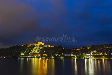 Koblenz Rhine and Ehrenbreitstein at Night Stock Photo - Image of ...