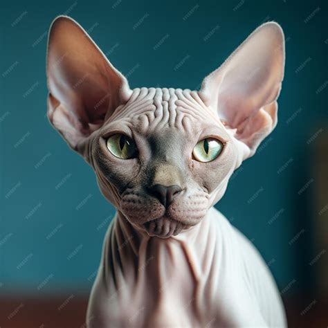 Premium Photo A Blue Sphynx Cat With Green Eyes Looks At The Camera