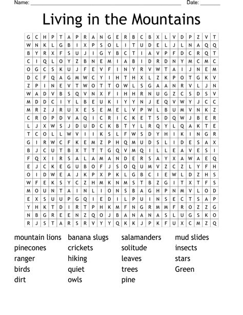 Living In The Mountains Word Search Wordmint