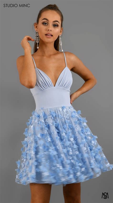 Mini Baby Blue Bloom Studio Minc Backless Homecoming Dresses