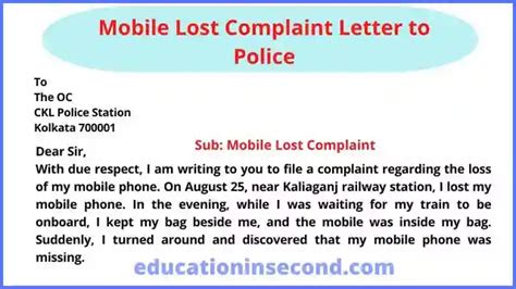 Mobile Lost Complaint Letter To Police With Example Reporting And Recovery Guide Education In