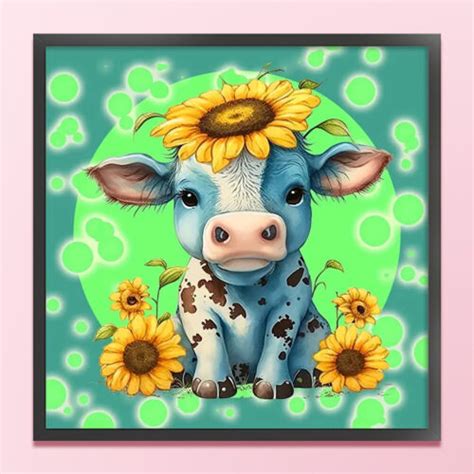 Full Embroidery Cotton Thread 11CT Printed Cow Sunflowers Cross Stitch