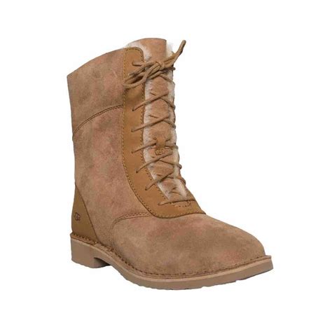 UGG Daney Chestnut Suede Fur Lace Up Mid Calf Winter Gem