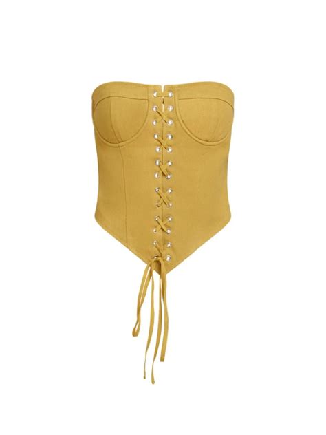 Strapless Mustard Bustier Cropped Top For Women Women Corset