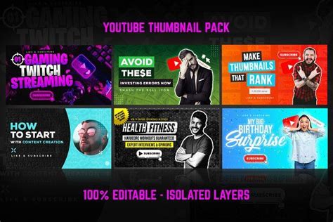 Youtube Thumbnail Templates Set 1 In 2020 Youtube Design Youtube