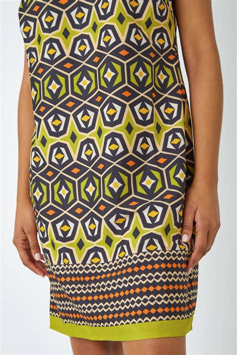 Lime Geometric Border Print Shift Dress Roman Uk