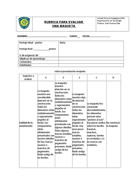 Rubrica Para Evaluar Una Maqueta Aprendizaje Cognición