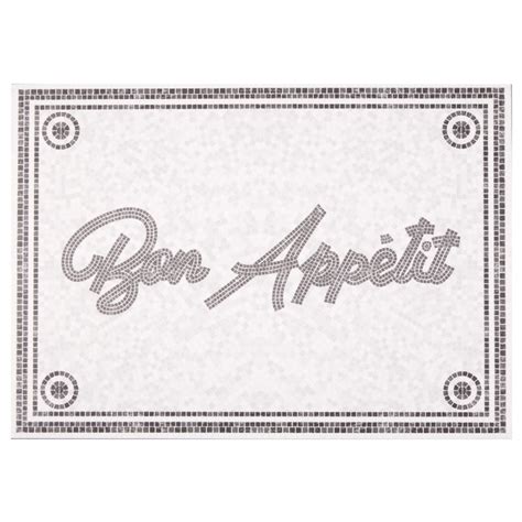 Tapis de cuisine vinyle imprimé Bon appétit gris et blanc 70x49cm