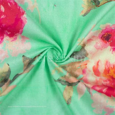 Mint Green And Peach Floral Pattern Digital Print Cotton Cambric Fabric At Rs 219meter In Surat